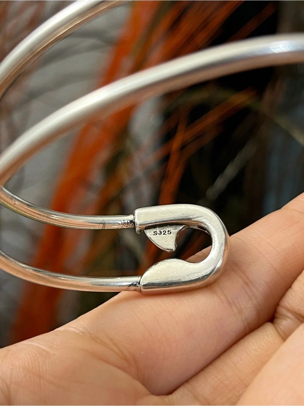 Unisex S925 silver big safety pin cuff bangle bracelet for women girls gift